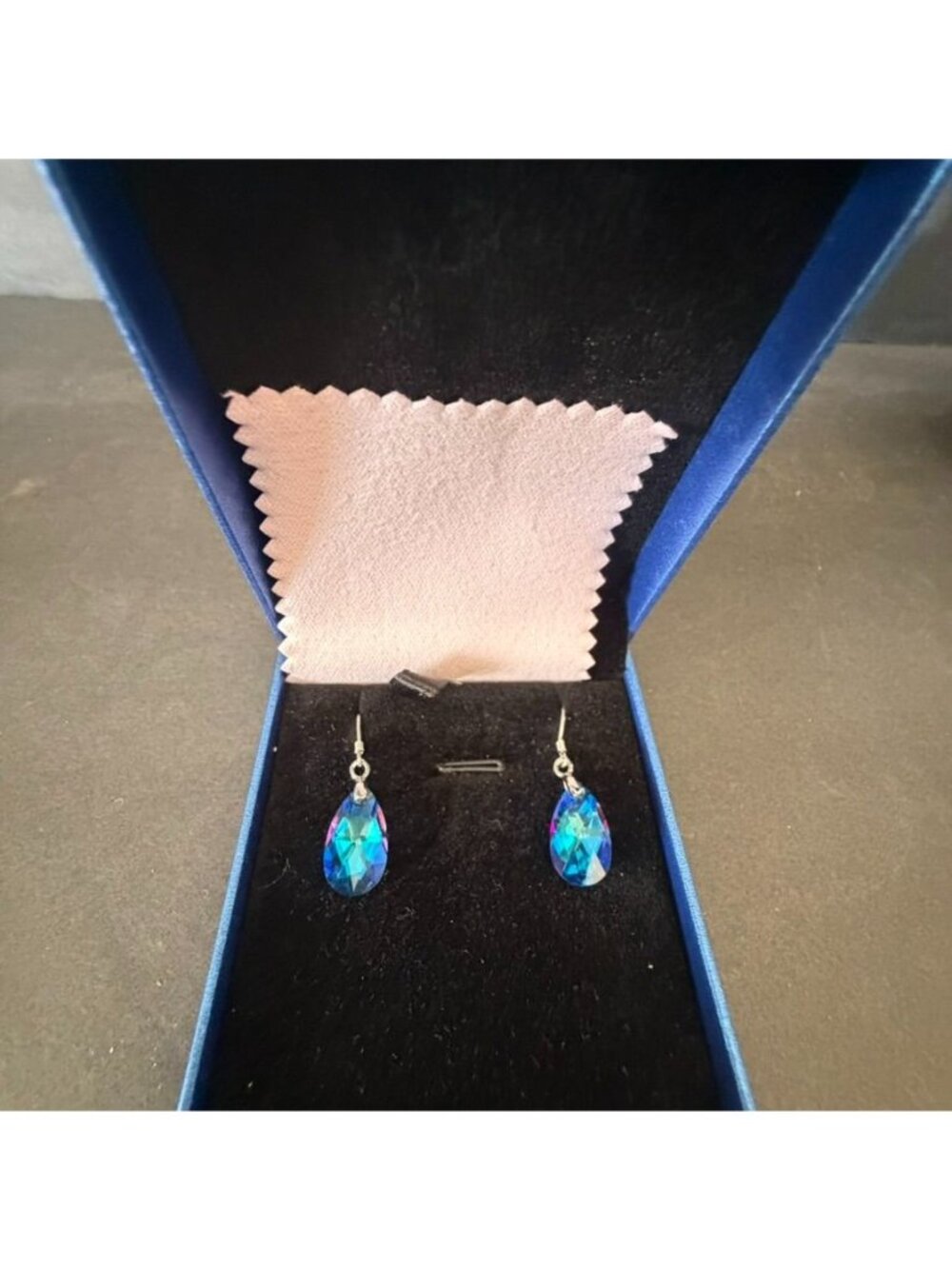 Austrian Crystal Teardrop Iridescent Earrings With Gift Box - Blue Elegant